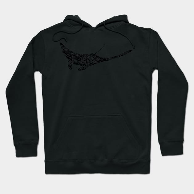 Tattoo style black manta ray Hoodie by Zamen